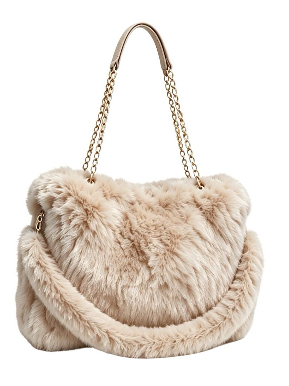 NEW RELEASE! Plush Faux Fur Shoulder Bag in Beige
